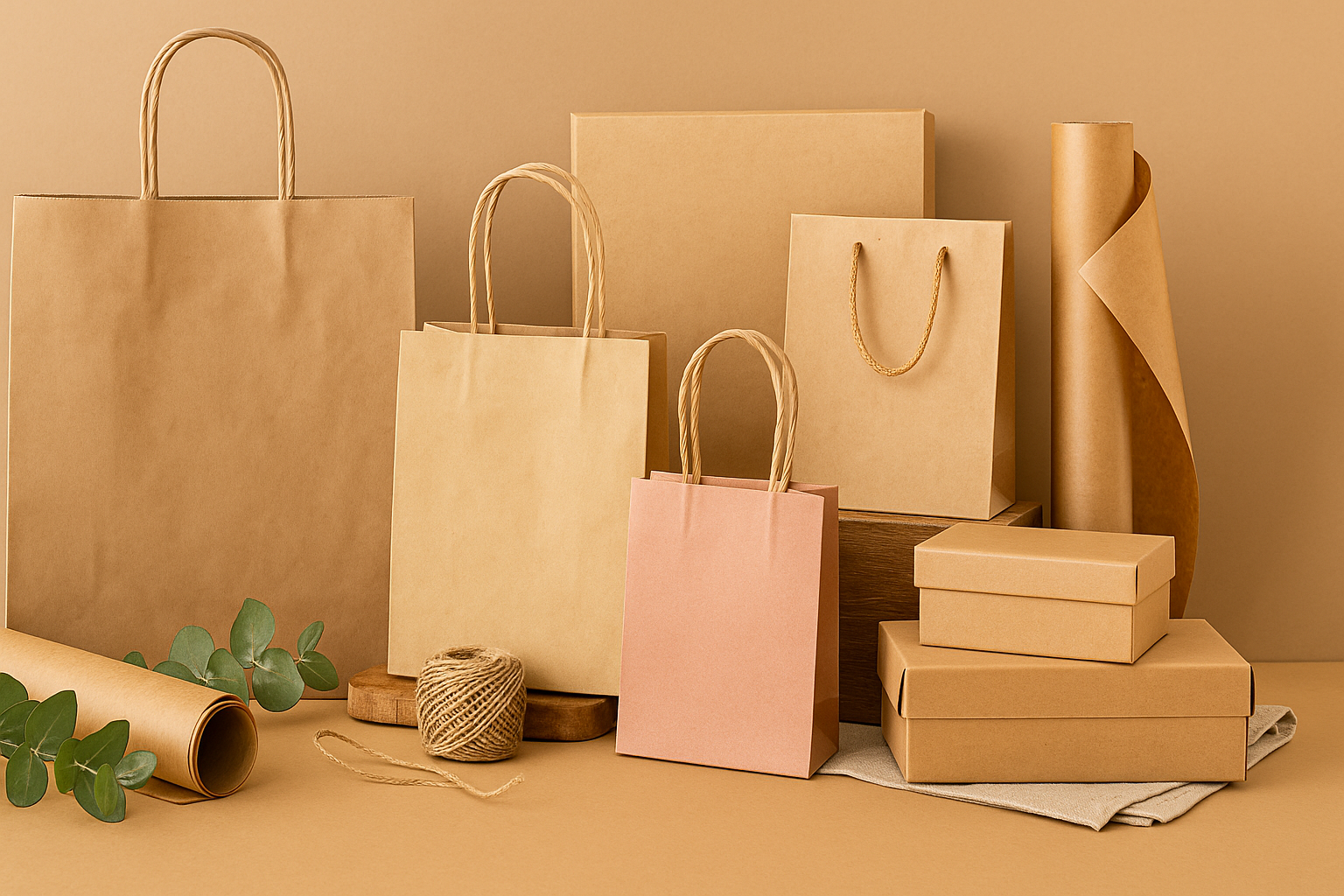 Papel kraft en el embalaje sostenible: bolsa kraft natural con logo ecológico