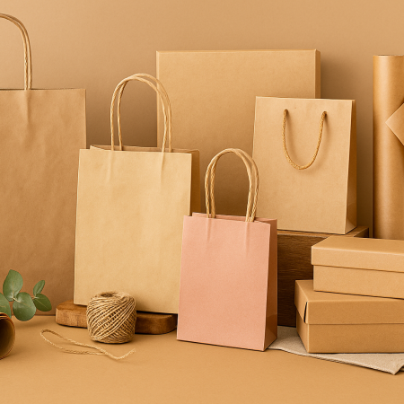 Papel kraft en el embalaje sostenible: bolsa kraft natural con logo ecológico